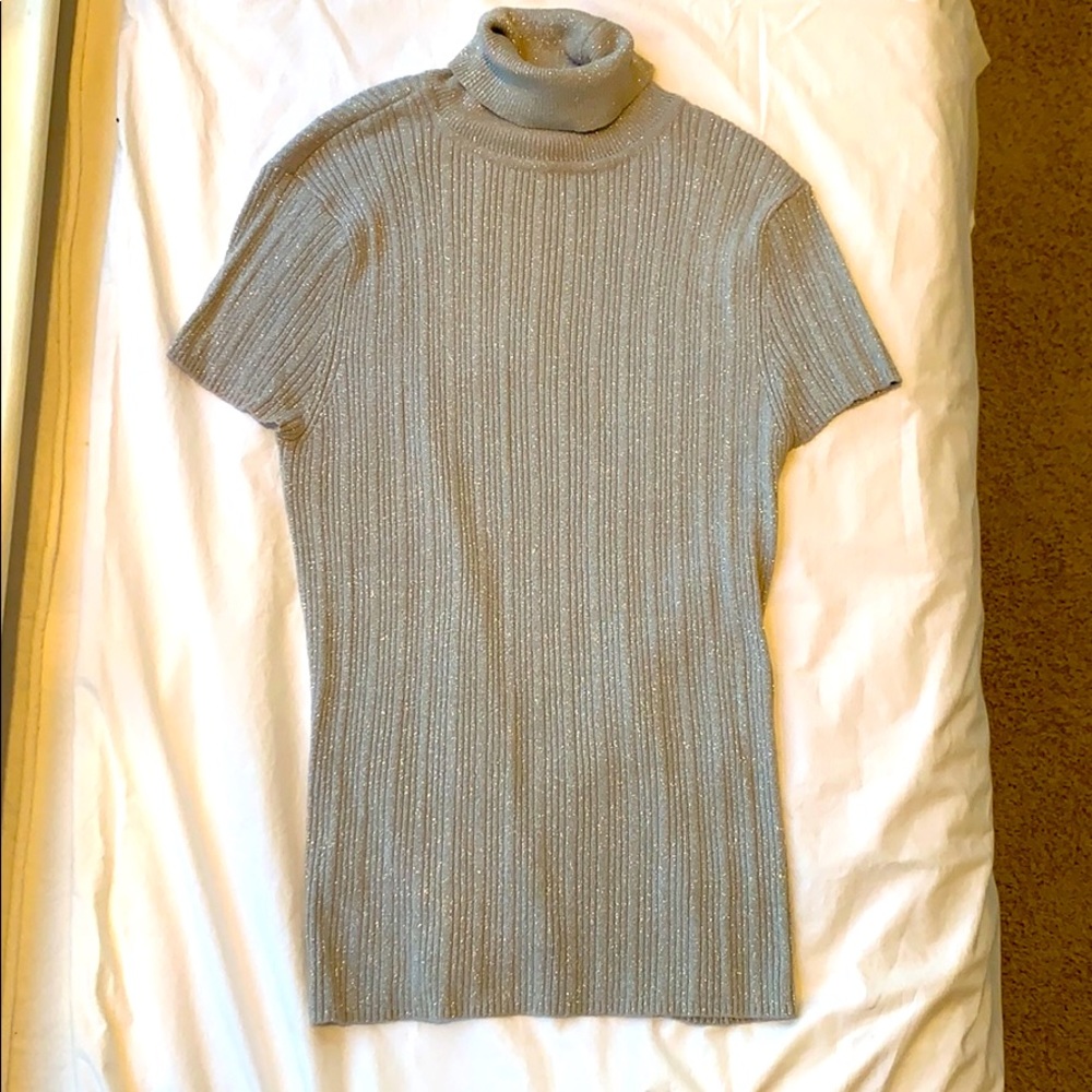 NWOT Silver Sparkley Short Sleeve Turtle Neck